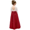 image:imageAbaowedding Lace VBack Flower Girl Dress Tutu Tulle Princess Party Dress with Satin SashBurgundy Long Sleeves