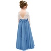 image:imageAbaowedding Lace VBack Flower Girl Dress Tutu Tulle Princess Party Dress with Satin SashDusty Blue Long Sleeves