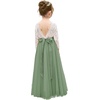 image:imageAbaowedding Lace VBack Flower Girl Dress Tutu Tulle Princess Party Dress with Satin SashSage Green Long Sleeves
