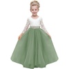 image:imageAbaowedding Lace VBack Flower Girl Dress Tutu Tulle Princess Party Dress with Satin SashSage Green Long Sleeves