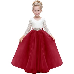 image:imageAbaowedding Lace VBack Flower Girl Dress Tutu Tulle Princess Party Dress with Satin SashBurgundy Long Sleeves