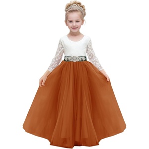 image:imageAbaowedding Lace VBack Flower Girl Dress Tutu Tulle Princess Party Dress with Satin SashBurnt Orange Long Sleeves