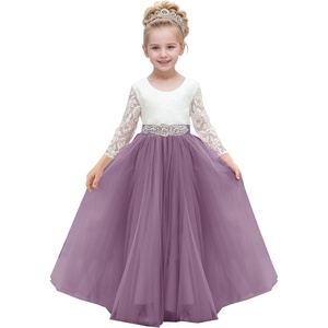 image:imageAbaowedding Lace VBack Flower Girl Dress Tutu Tulle Princess Party Dress with Satin SashLilac Long Sleeves