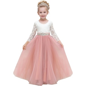 image:imageAbaowedding Lace VBack Flower Girl Dress Tutu Tulle Princess Party Dress with Satin SashPink Long Sleeves