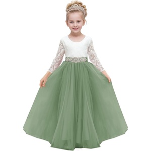 image:imageAbaowedding Lace VBack Flower Girl Dress Tutu Tulle Princess Party Dress with Satin SashSage Green Long Sleeves