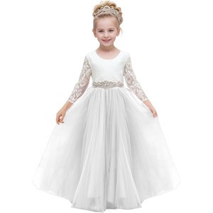 image:imageAbaowedding Lace VBack Flower Girl Dress Tutu Tulle Princess Party Dress with Satin SashWhite Long Sleeves
