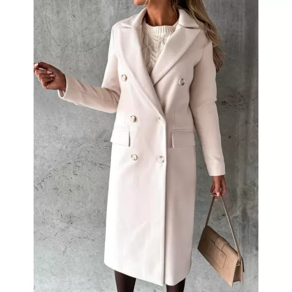 IDEALSANXUN 2023 Womens Wool Coat Double Breasted Trench Coat Fall Winter ClothesBeige