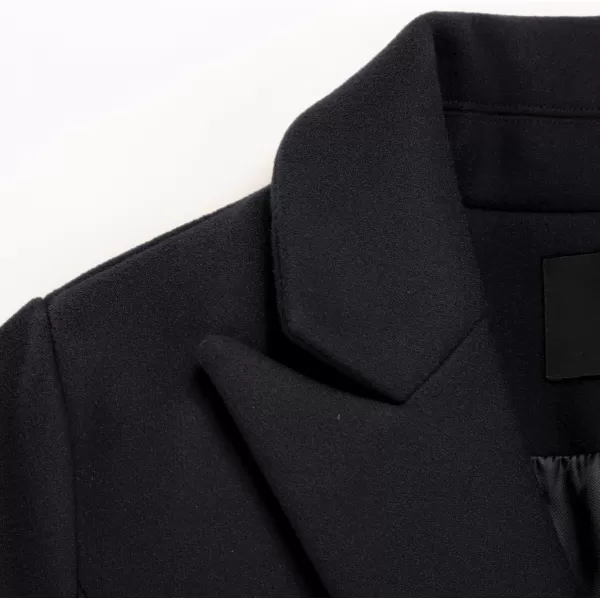 IDEALSANXUN 2023 Womens Wool Coat Double Breasted Trench Coat Fall Winter ClothesBlack