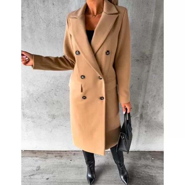 IDEALSANXUN 2023 Womens Wool Coat Double Breasted Trench Coat Fall Winter ClothesCamel