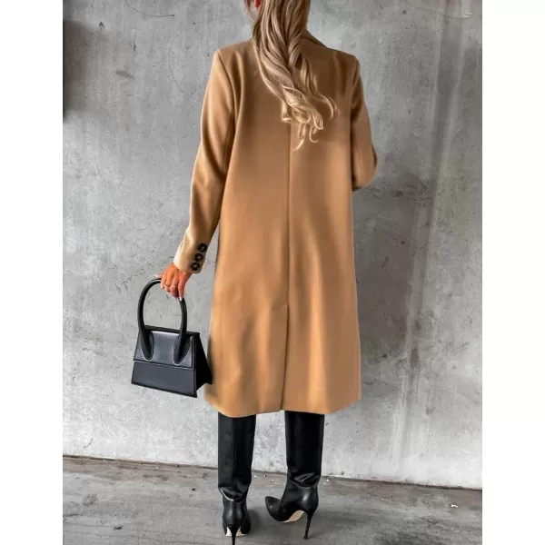 IDEALSANXUN 2023 Womens Wool Coat Double Breasted Trench Coat Fall Winter ClothesCamel