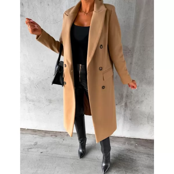 IDEALSANXUN 2023 Womens Wool Coat Double Breasted Trench Coat Fall Winter ClothesCamel