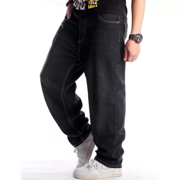 IDEALSANXUN Baggy Jeans Men Casual Embroidery Hip Hop Loose Fit Y2k JeansBlack 024