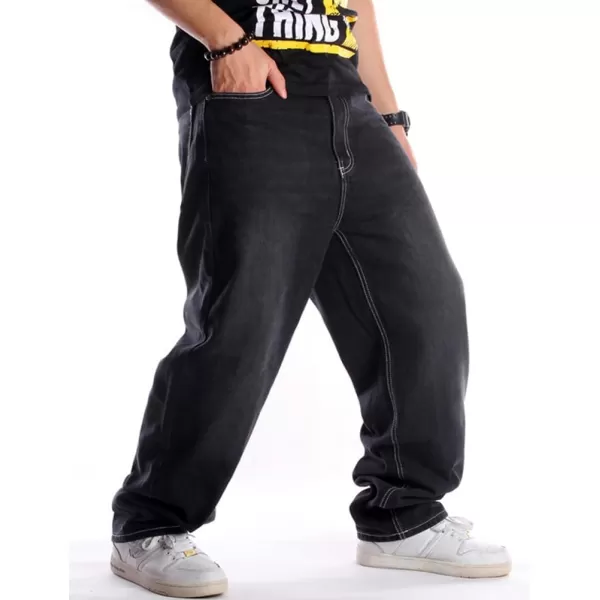 IDEALSANXUN Baggy Jeans Men Casual Embroidery Hip Hop Loose Fit Y2k JeansBlack 024