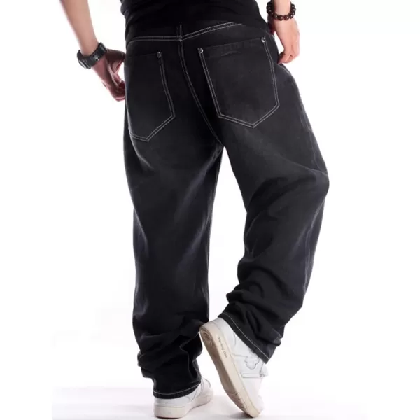 IDEALSANXUN Baggy Jeans Men Casual Embroidery Hip Hop Loose Fit Y2k JeansBlack 024