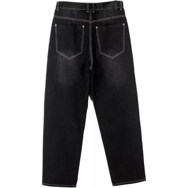IDEALSANXUN Baggy Jeans Men Casual Embroidery Hip Hop Loose Fit Y2k JeansBlack 024