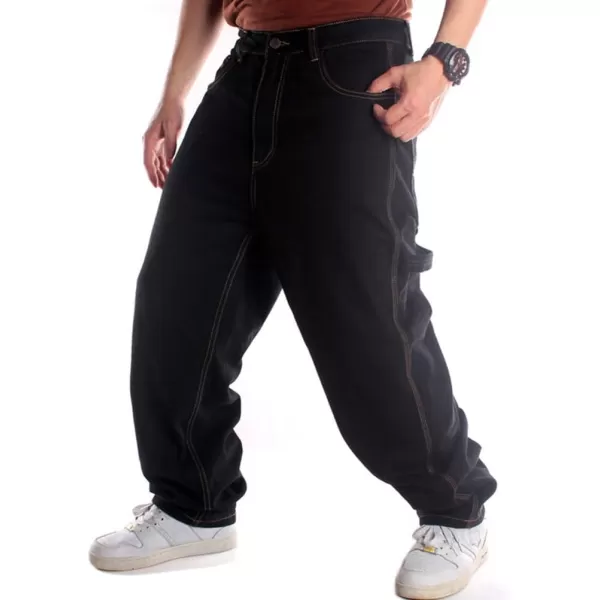 IDEALSANXUN Baggy Jeans Men Casual Embroidery Hip Hop Loose Fit Y2k JeansBlack 025