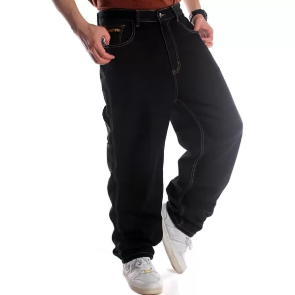 IDEALSANXUN Baggy Jeans Men Casual Embroidery Hip Hop Loose Fit Y2k JeansBlack 025
