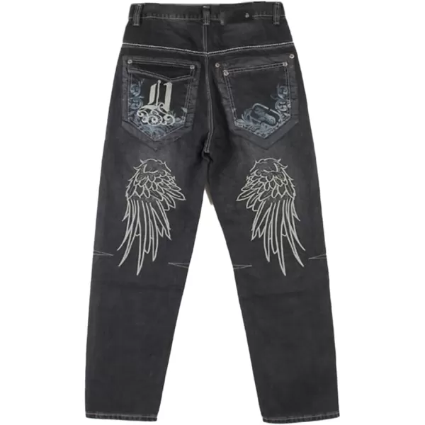 IDEALSANXUN Baggy Jeans Men Casual Embroidery Hip Hop Loose Fit Y2k JeansBlack 1798