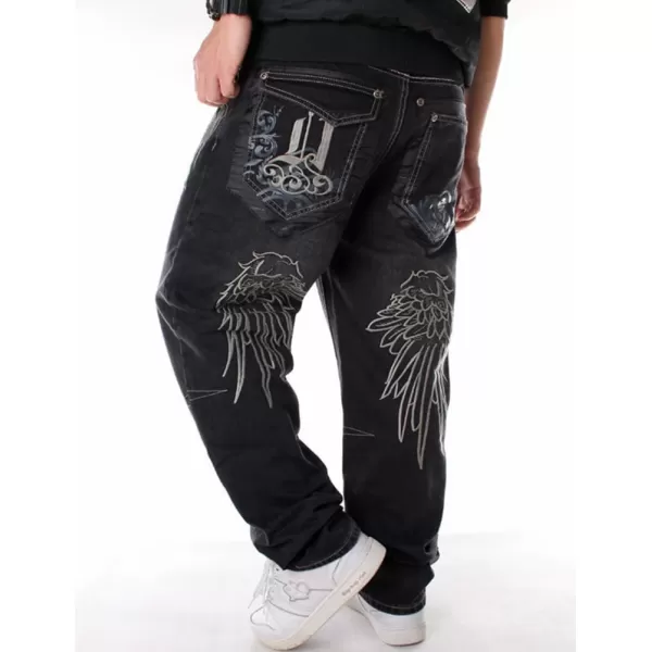 IDEALSANXUN Baggy Jeans Men Casual Embroidery Hip Hop Loose Fit Y2k JeansBlack 1798