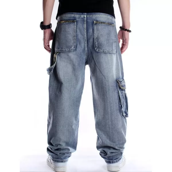 IDEALSANXUN Baggy Jeans Men Casual Embroidery Hip Hop Loose Fit Y2k JeansCargo Blue 101