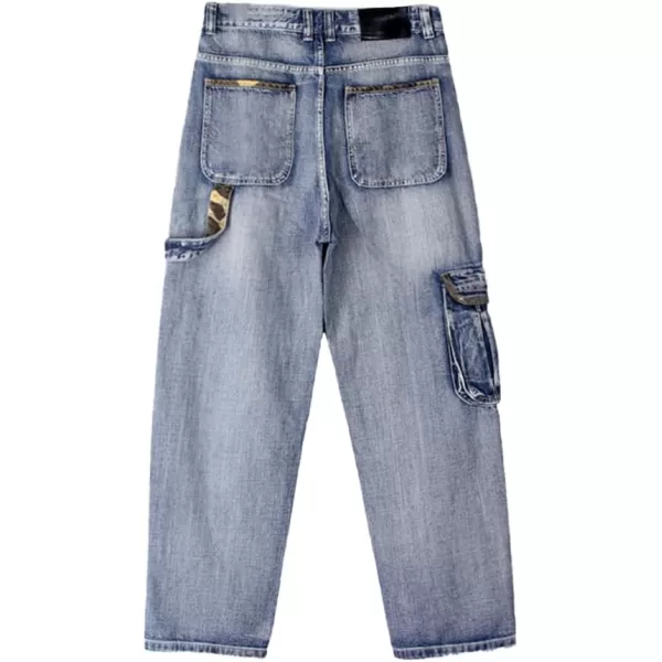 IDEALSANXUN Baggy Jeans Men Casual Embroidery Hip Hop Loose Fit Y2k JeansCargo Blue 101