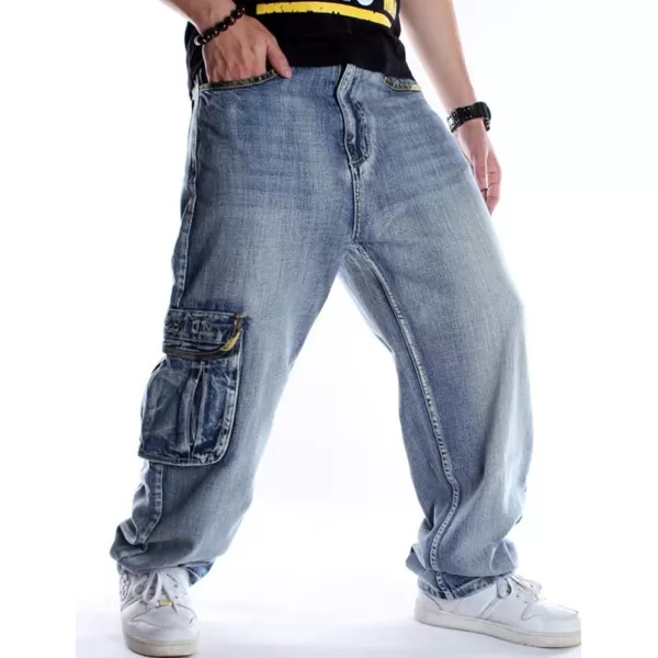 IDEALSANXUN Baggy Jeans Men Casual Embroidery Hip Hop Loose Fit Y2k JeansCargo Blue 101