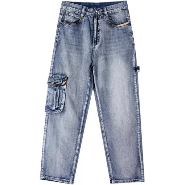 IDEALSANXUN Baggy Jeans Men Casual Embroidery Hip Hop Loose Fit Y2k JeansCargo Blue 101