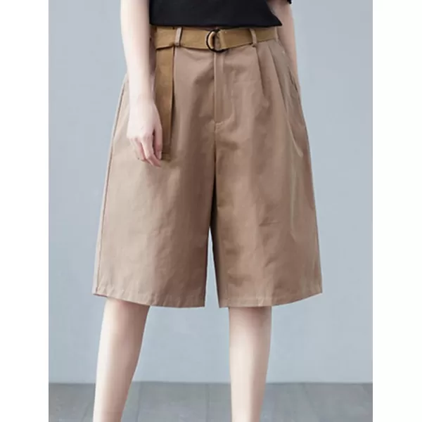 IDEALSANXUN Bermuda Shorts for Women Knee Length High Waist Casual Summer Shorts with Belt PocketsBrown