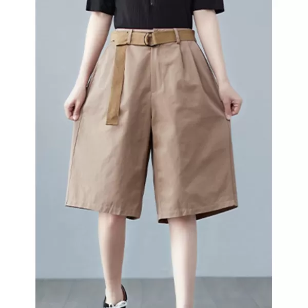 IDEALSANXUN Bermuda Shorts for Women Knee Length High Waist Casual Summer Shorts with Belt PocketsBrown