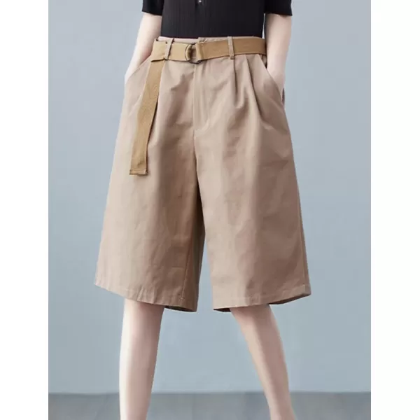 IDEALSANXUN Bermuda Shorts for Women Knee Length High Waist Casual Summer Shorts with Belt PocketsBrown