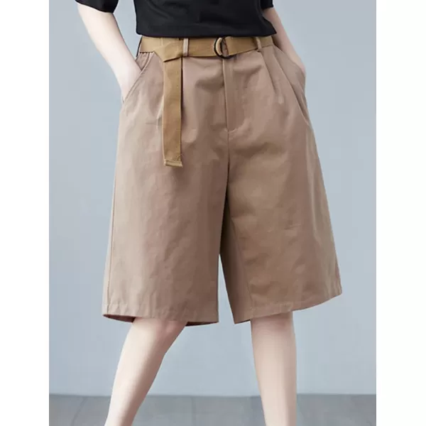 IDEALSANXUN Bermuda Shorts for Women Knee Length High Waist Casual Summer Shorts with Belt PocketsBrown