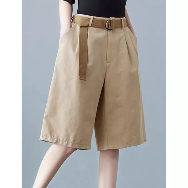 IDEALSANXUN Bermuda Shorts for Women Knee Length High Waist Casual Summer Shorts with Belt PocketsKhaki