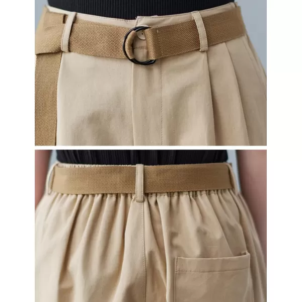 IDEALSANXUN Bermuda Shorts for Women Knee Length High Waist Casual Summer Shorts with Belt PocketsKhaki