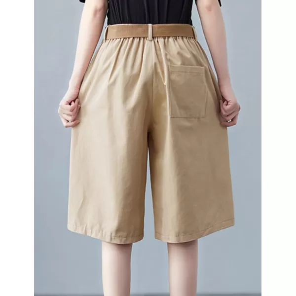 IDEALSANXUN Bermuda Shorts for Women Knee Length High Waist Casual Summer Shorts with Belt PocketsKhaki