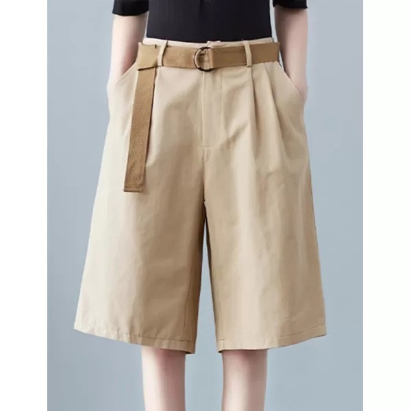IDEALSANXUN Bermuda Shorts for Women Knee Length High Waist Casual Summer Shorts with Belt PocketsKhaki