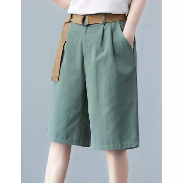 IDEALSANXUN Bermuda Shorts for Women Knee Length High Waist Casual Summer Shorts with Belt PocketsLight Green