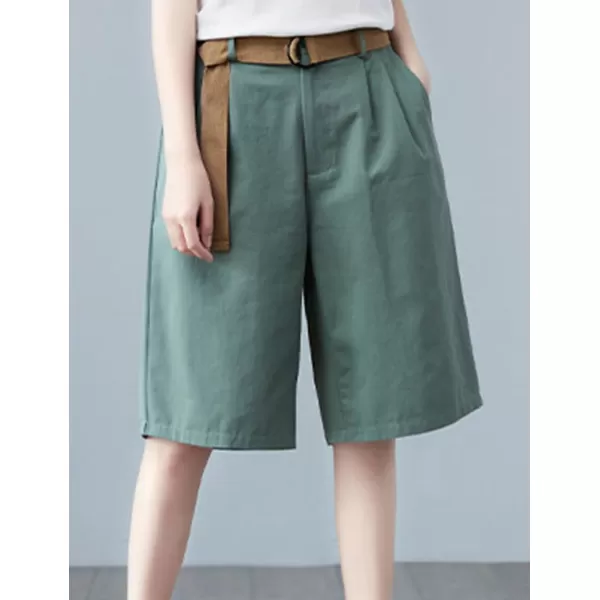 IDEALSANXUN Bermuda Shorts for Women Knee Length High Waist Casual Summer Shorts with Belt PocketsLight Green