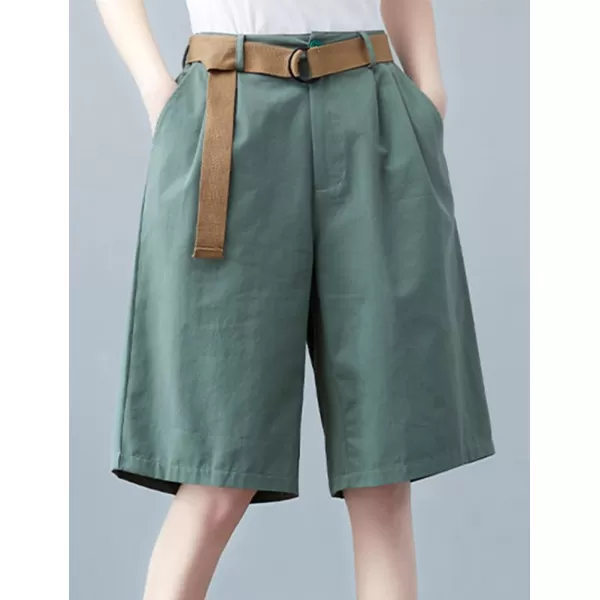 IDEALSANXUN Bermuda Shorts for Women Knee Length High Waist Casual Summer Shorts with Belt PocketsLight Green