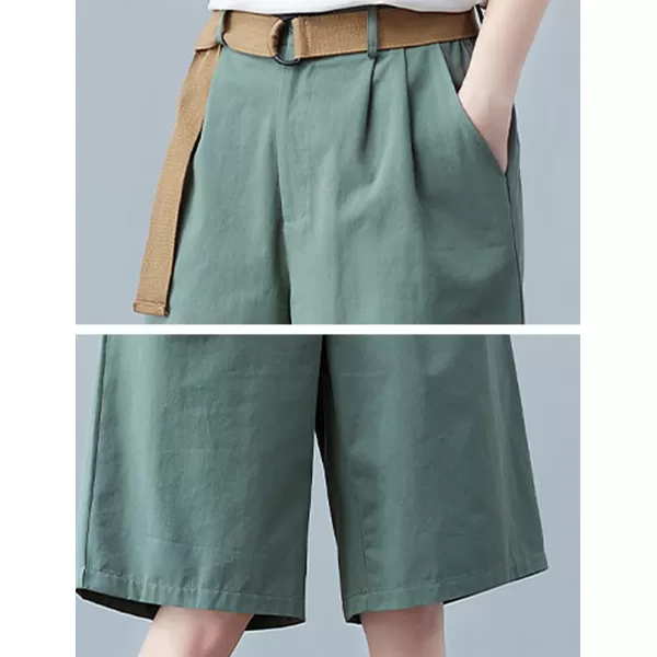 IDEALSANXUN Bermuda Shorts for Women Knee Length High Waist Casual Summer Shorts with Belt PocketsLight Green