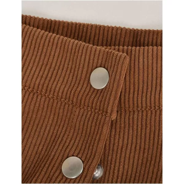 IDEALSANXUN Corduroy Midi Skirts for Women Fall Winter High Waisted A Line Button Front SkirtBrown