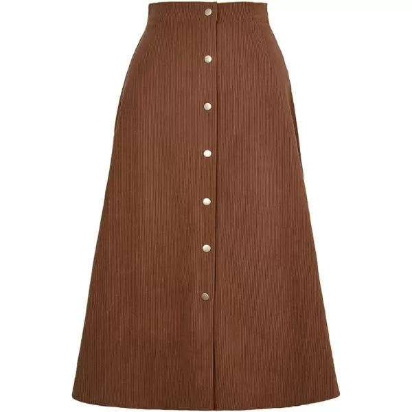 IDEALSANXUN Corduroy Midi Skirts for Women Fall Winter High Waisted A Line Button Front SkirtBrown
