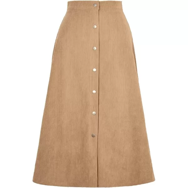 IDEALSANXUN Corduroy Midi Skirts for Women Fall Winter High Waisted A Line Button Front SkirtKhaki