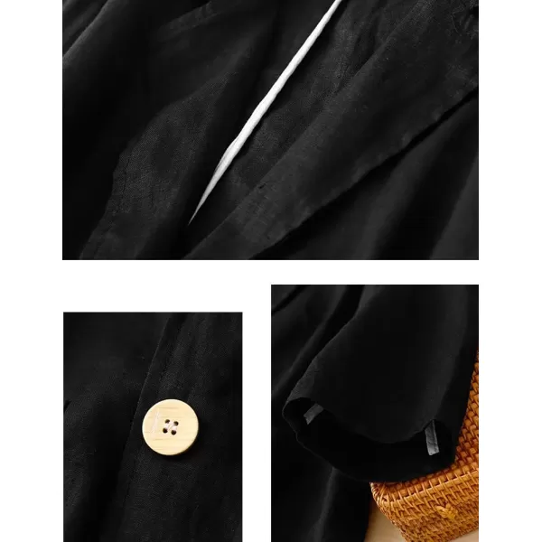 IDEALSANXUN Cotton Linen Blazer Women Suit Jackets for Work Business Casual Lightweight Jacket Lapel 34 Sleeve TopsBlack