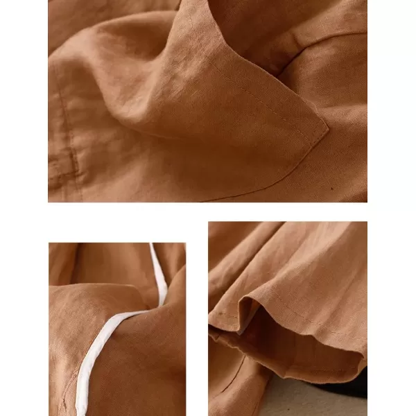 IDEALSANXUN Cotton Linen Blazer Women Suit Jackets for Work Business Casual Lightweight Jacket Lapel 34 Sleeve TopsCamel