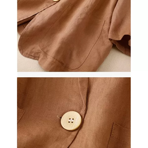 IDEALSANXUN Cotton Linen Blazer Women Suit Jackets for Work Business Casual Lightweight Jacket Lapel 34 Sleeve TopsCamel
