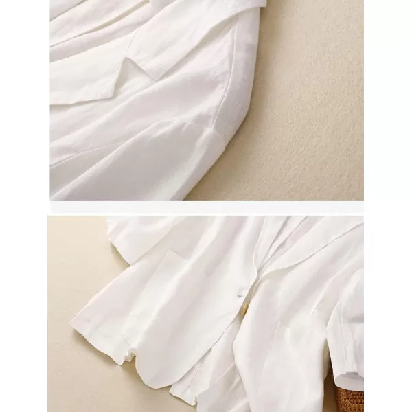 IDEALSANXUN Cotton Linen Blazer Women Suit Jackets for Work Business Casual Lightweight Jacket Lapel 34 Sleeve TopsWhite