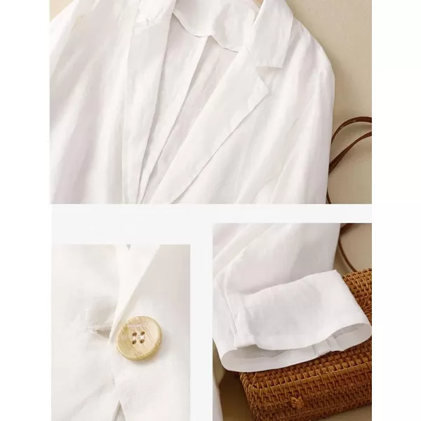 IDEALSANXUN Cotton Linen Blazer Women Suit Jackets for Work Business Casual Lightweight Jacket Lapel 34 Sleeve TopsWhite