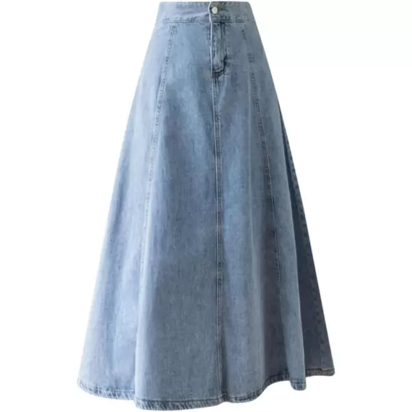 IDEALSANXUN Denim Skirts for Women Midi Length High Waisted Casual A Line Ruffle Jean SkirtBlue