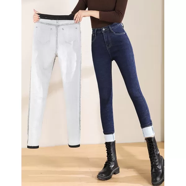 IDEALSANXUN Fleece Lined Jeans Women Fall Winter 2023 High Wasisted Heated Thermal Stretch Skinny Denim PantsBlue