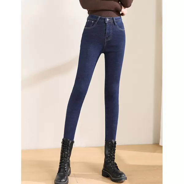 IDEALSANXUN Fleece Lined Jeans Women Fall Winter 2023 High Wasisted Heated Thermal Stretch Skinny Denim PantsBlue